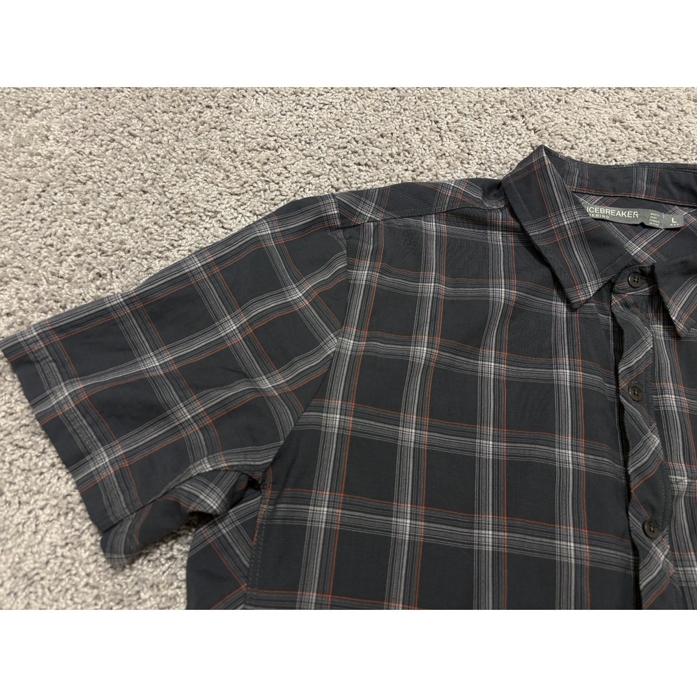 ICBREAKER Merino Shirt Short Sleeve Button Up Wool Gray Plaid Outdoor Men Large - Picture 4 of 16